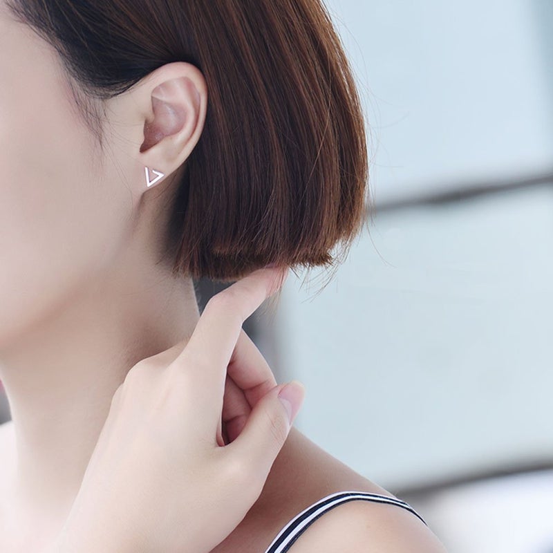 Amkaka Minimalism Hollow Triangle Earrings Sterling Silver Stud Earrings Everyday Wear - Image 2